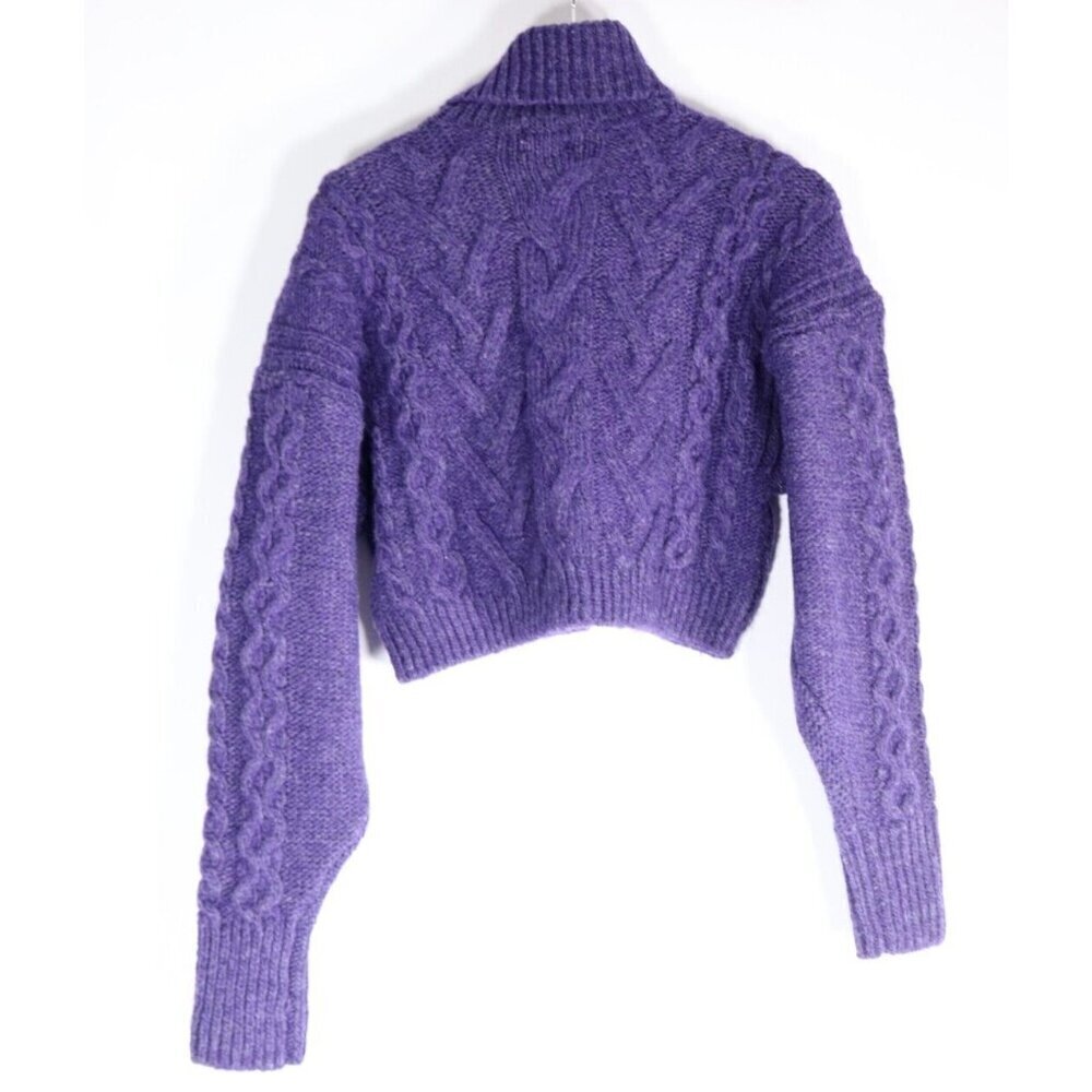 Purple Cable Knit Turtleneck Cropped Sweater - Picture 6 of 7